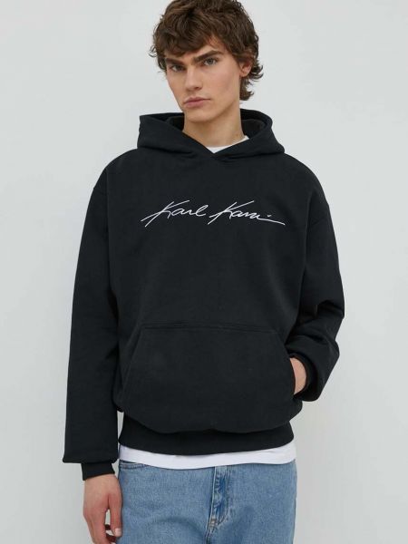 Pamučna hoodie s kapuljačom Karl Kani crna