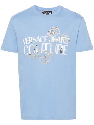 Kokvilnas t-krekls ar apdruku Versace Jeans Couture zils