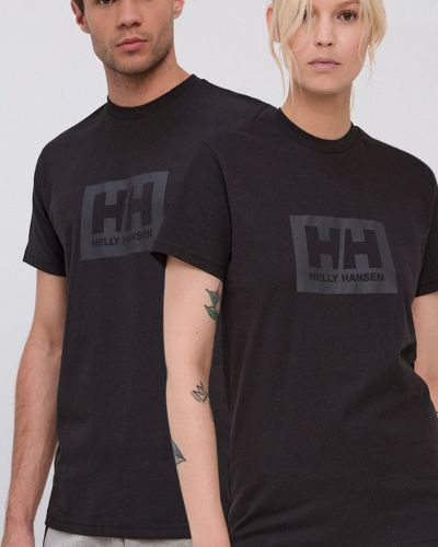 Bavlněné tričko s potiskem Helly Hansen černé