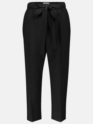 Slim fit gyapjú magas derekú egyenes szárú nadrág Prada fekete