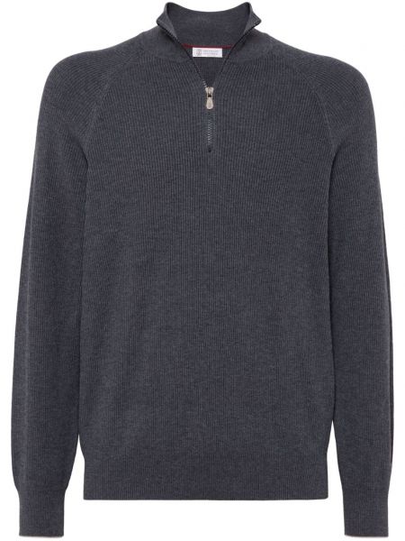 Памучен дълъг пуловер Brunello Cucinelli сиво