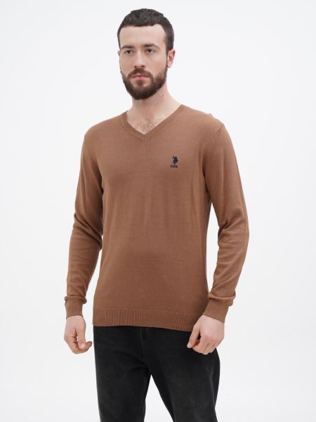Хлопковый свитер U.s. Polo коричневый