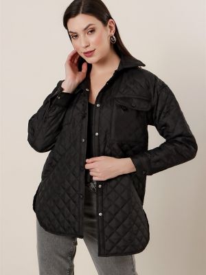 Ватирано карирано палто с джобове By Saygı черно
