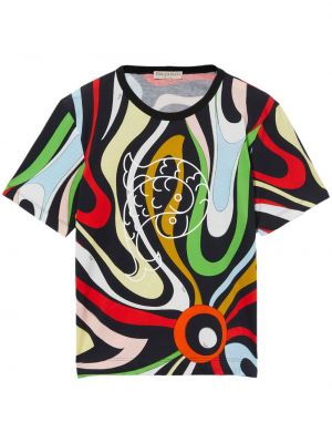 Bombažna majica s potiskom z abstraktnimi vzorci Pucci črna