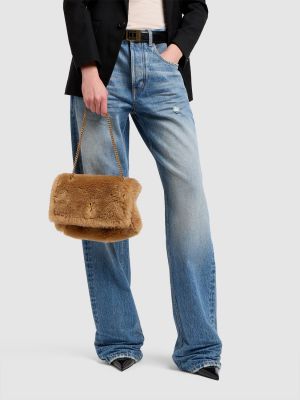 Obojstranná kožená kabelka s kožušinou Saint Laurent