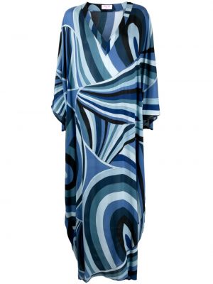 Robe longue en soie à imprimé Pucci bleu