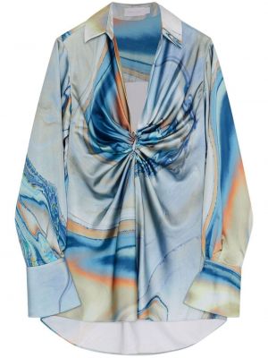 Klasické dlouhé šaty s výstřihem do v s dlouhými rukávy Jonathan Simkhai - modrá