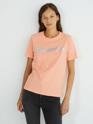 Camiseta con estampado de algodón Superdry rosa