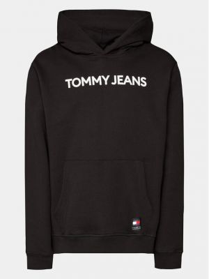 Bluza z kapturem bawełniana z nadrukiem Tommy Jeans czarna