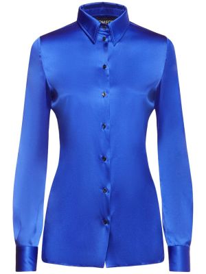 Копринена сатенена прилепнала риза Tom Ford синьо