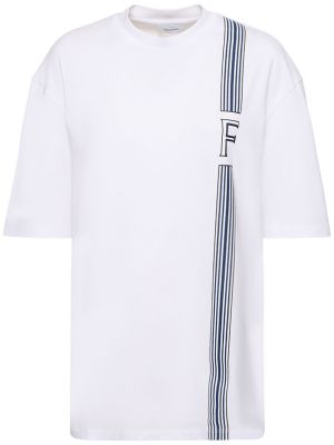 Koszulka bawełniana z nadrukiem z dżerseju Ferragamo biała