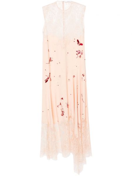 Haftowana sukienka koktajlowa koronkowa z kryształkami Erdem różowa