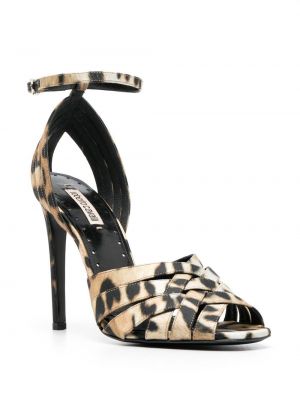 Leder sandale mit print mit leopardenmuster Roberto Cavalli schwarz