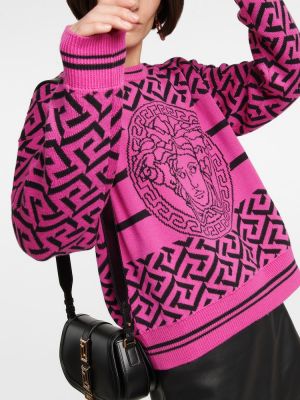 Sweter wełniany bawełniany Versace różowy