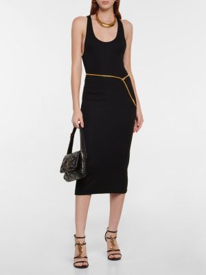 Svilena midi haljina Saint Laurent crna