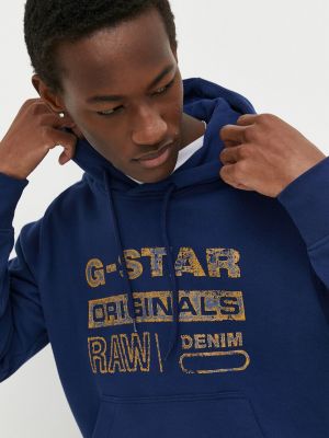 Bluza z kapturem bawełniana z nadrukiem w gwiazdy G-star Raw niebieska