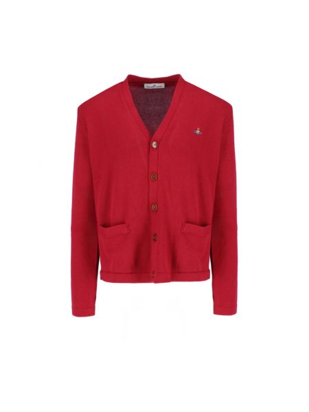 Haftowany sweter z dekoltem w serek Vivienne Westwood czerwony