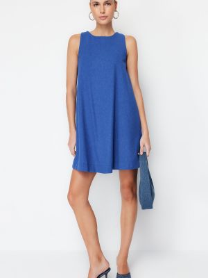 Fonott laza szabású ujjatlan mini ruha Trendyol kék