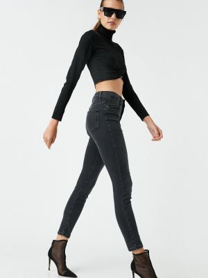 Slim fit priliehavé skinny fit džínsy s vysokým pásom Koton čierna