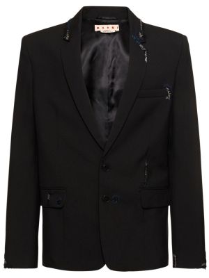 Vlnené sako s výšivkou Marni čierna