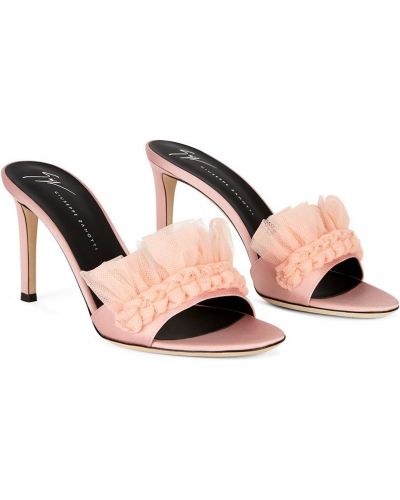 Tylové sandály s aplikacemi Giuseppe Zanotti růžové