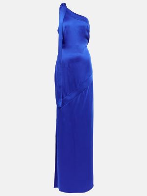Saténové dlouhé šaty Tom Ford modrá