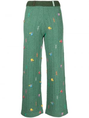 Pantaloni cu model floral tricotate Yanyan Knits verde