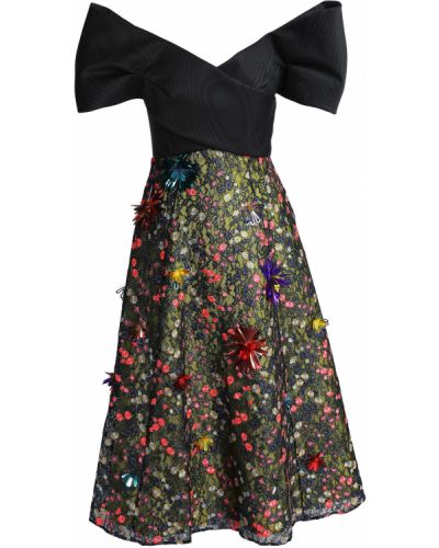 Кружевное ажурное платье миди на шнуровке Delpozo, черное