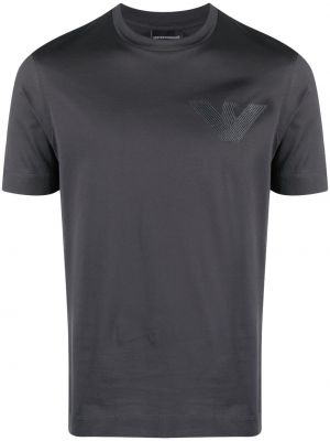 Bavlnené tričko s výšivkou s krátkymi rukávmi Emporio Armani - sivá