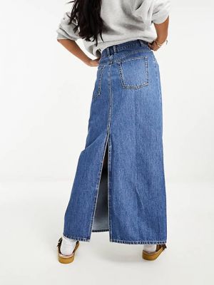 Синяя джинсовая юбка макси Mango средней степени стирки