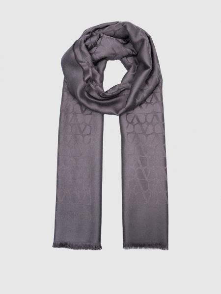 Шелковый шерстяной шарф Valentino серый