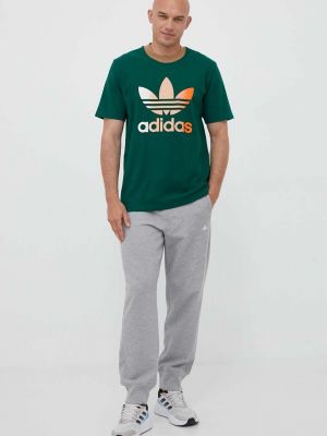 Koszulka bawełniana z nadrukiem Adidas Originals zielona