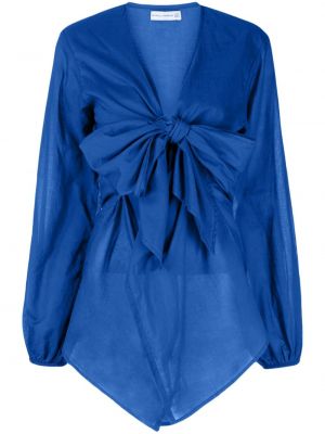 Памучна рокля с v-образно деколте Faithfull The Brand синьо