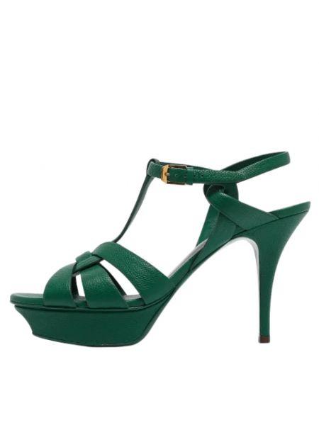 Sandały trekkingowe skórzane retro Yves Saint Laurent Vintage zielone