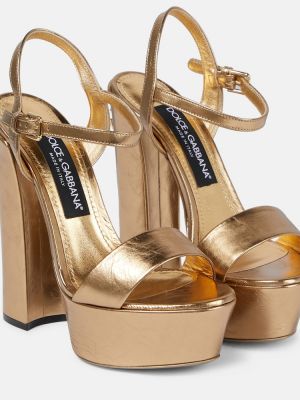 Kožené sandále na platforme Dolce&gabbana zlatá