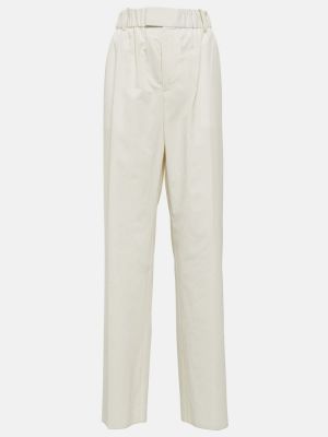 Voľné bavlnené rovné nohavice s nízkym pásom Bottega Veneta biela