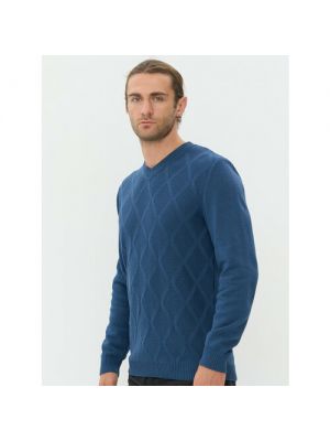 Пуловер VAY, шерсть, длинный рукав, силуэт прямой, средней длины, вязаный, трикотажный, 46 синий