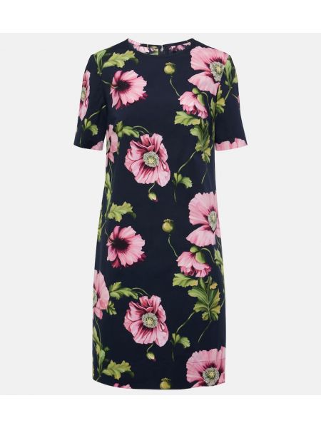 Pamučna haljina s prorezom s cvjetnim printom Oscar De La Renta ružičasta
