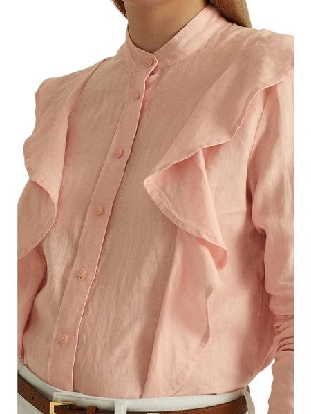 Льняная рубашка Lauren Ralph Lauren розовая