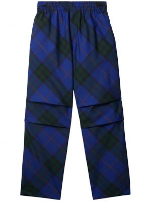 Kostkované rovné kalhoty s výšivkou Burberry modré
