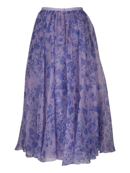 Květinové hedvábné midi sukně s potiskem Carolina Herrera fialové