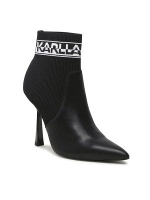 Kožené kožené členkové topánky na podpätku Karl Lagerfeld čierna