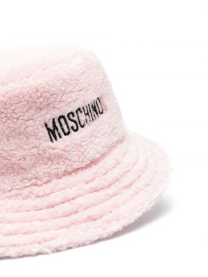 Haftowany kapelusz z futerkiem Moschino różowy
