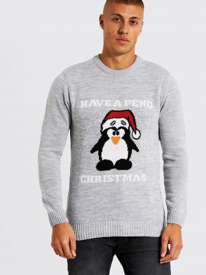Рождественский свитер с надписями Boohoo серый