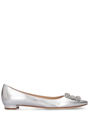 Bőr balerina cipők Manolo Blahnik ezüstszínű