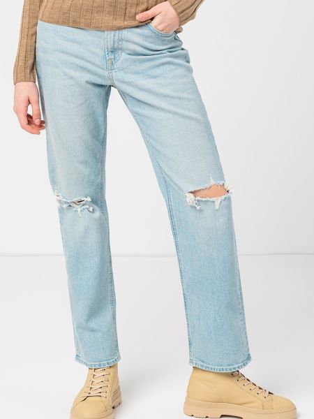 Прямые джинсы с потертостями Gap синие
