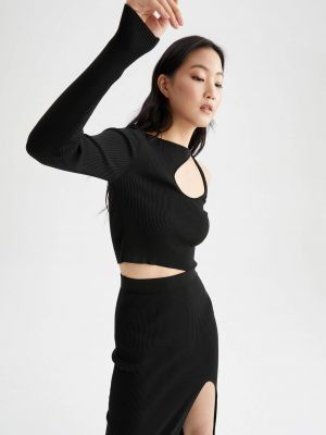 Priliehavý sveter s dlhými rukávmi Defacto čierna