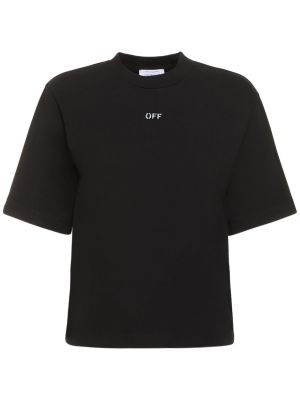 Pamučna majica s vezom Off-white crna