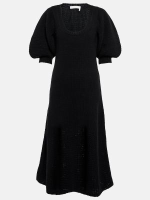 Kašmírové vlněné midi šaty Chloã© černé