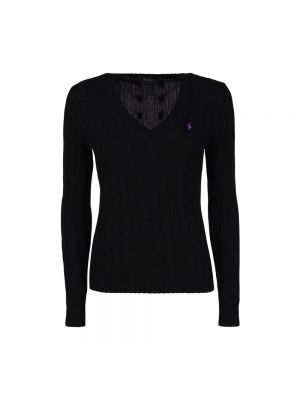 Sweter z dekoltem w serek Polo Ralph Lauren czarny